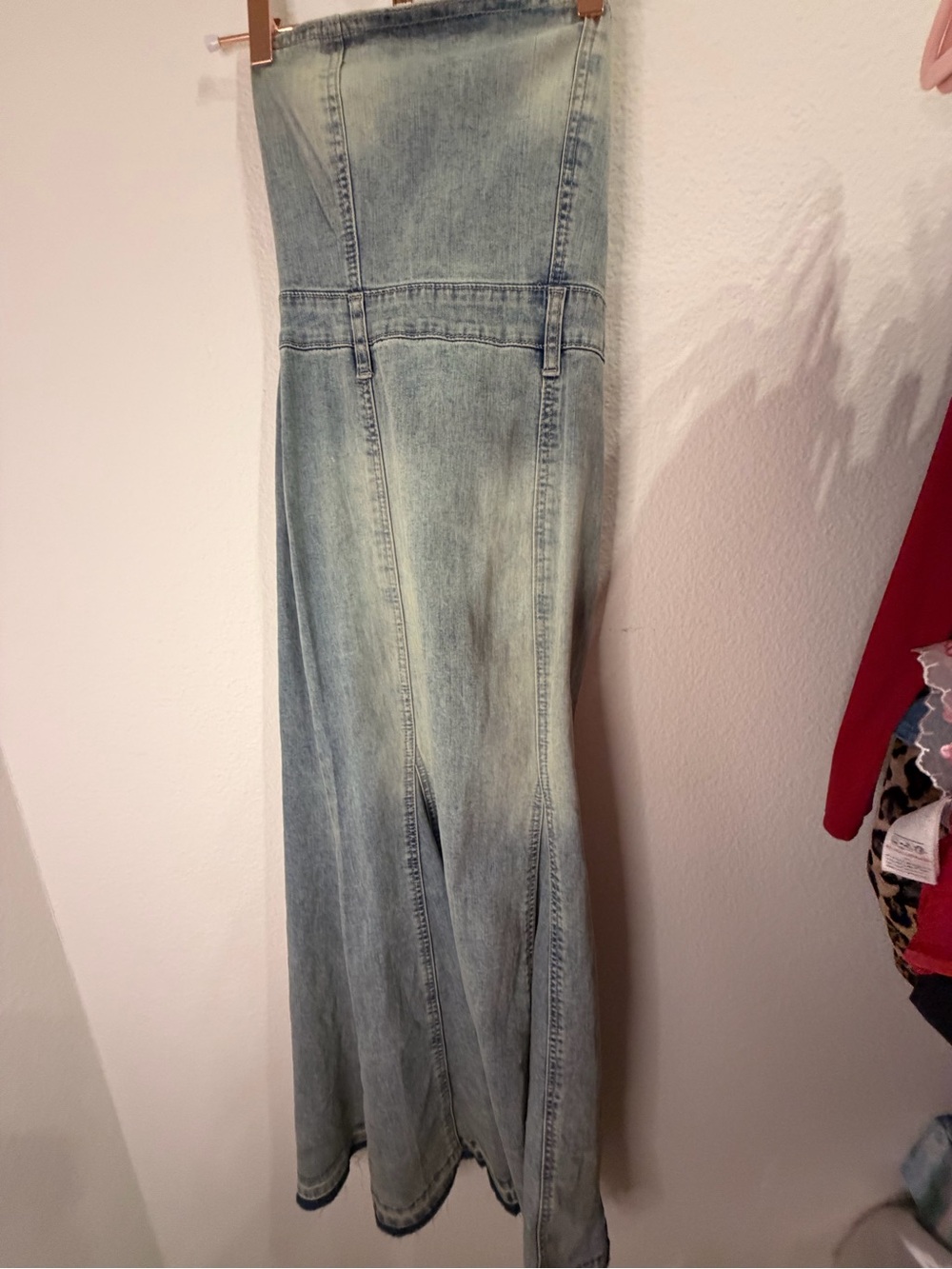 Edikted Light Blue Flared Maxi Denim dress